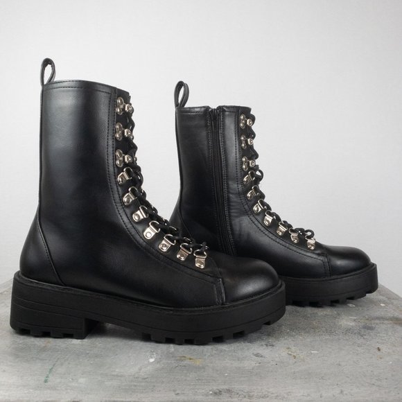 SOLD Nasty Gal Combat Moto Boots Faux Leather Size 9 Chunky Heeled Biker Ankle - Picture 5 of 7